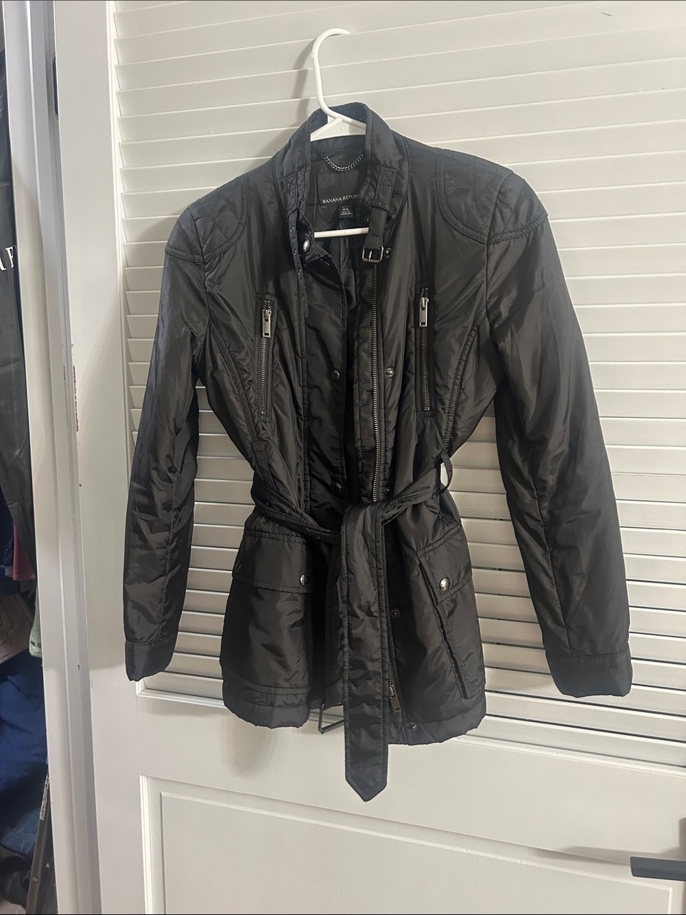 Banana Republic Black Quilted Utility Jacket with Belt